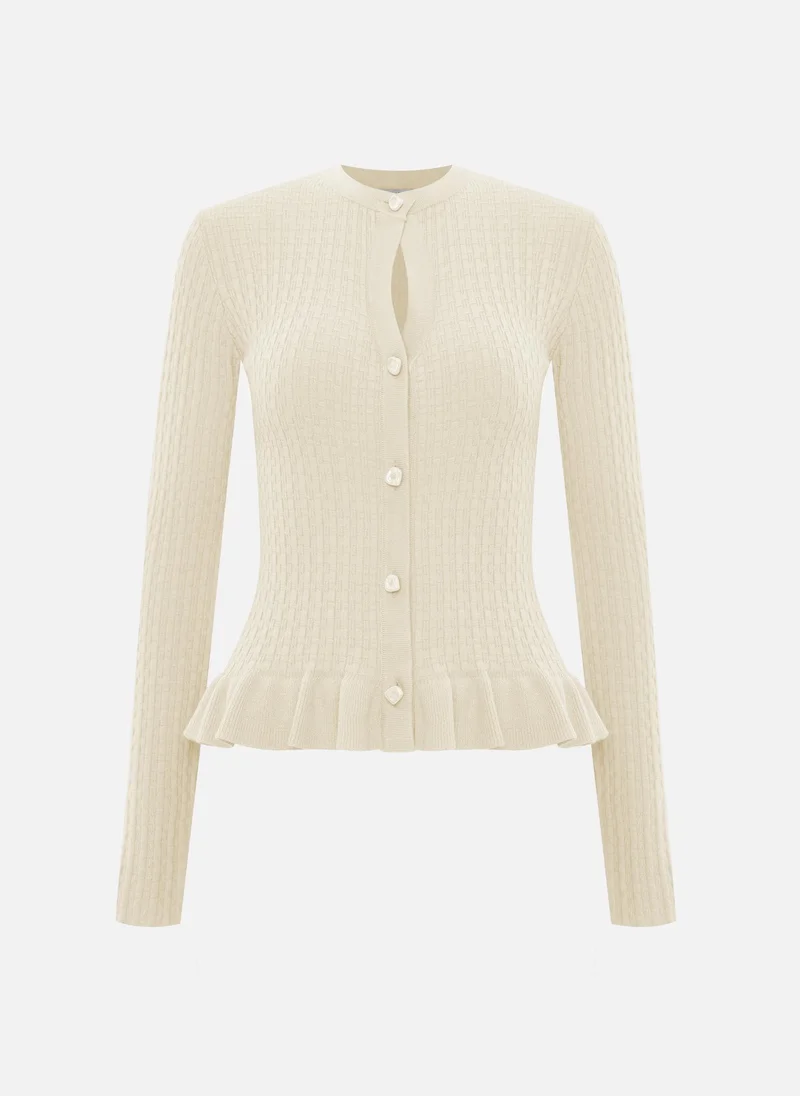 Lichi Fitted textured-knit cardigan with ruffles